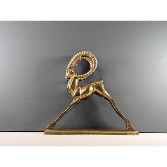 Vintage Solid Brass Sculpture of an Ibex Antelope, Art deco style brass Ram - Picture 6 of 14